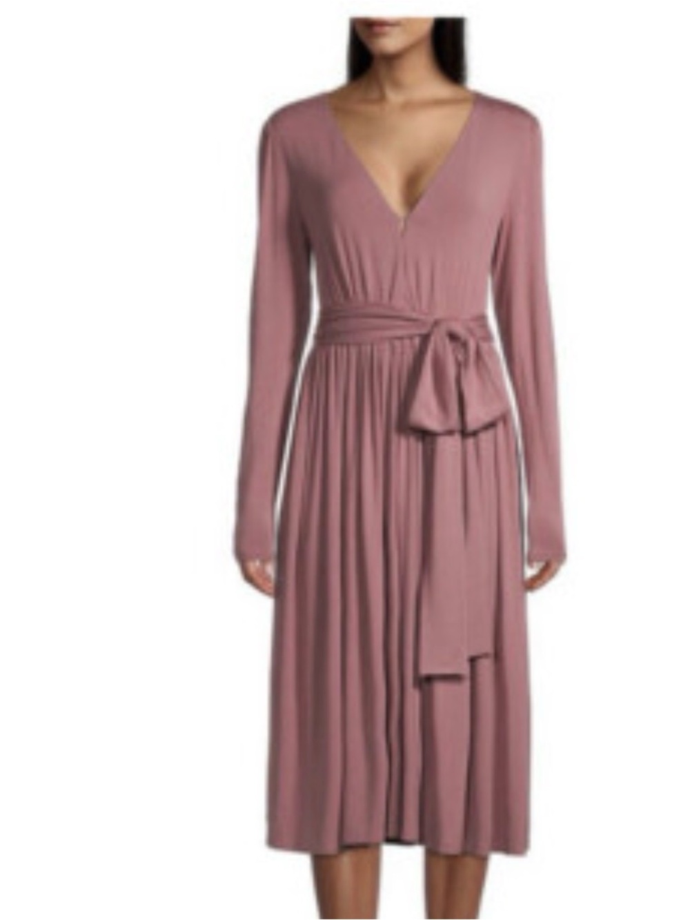 Rebecca Taylor Mauve Long-Sleeve Wrap Midi Dress